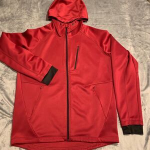 TESLA GEARS TSLA Mens M Muscle Stretch Red Full Zip Jacket Large Hooded